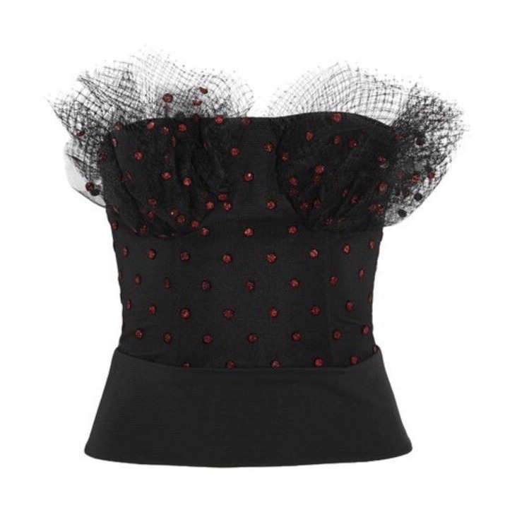 Carmen March $1708 Nwt Black Corset Top Strapless Tulle Size 36